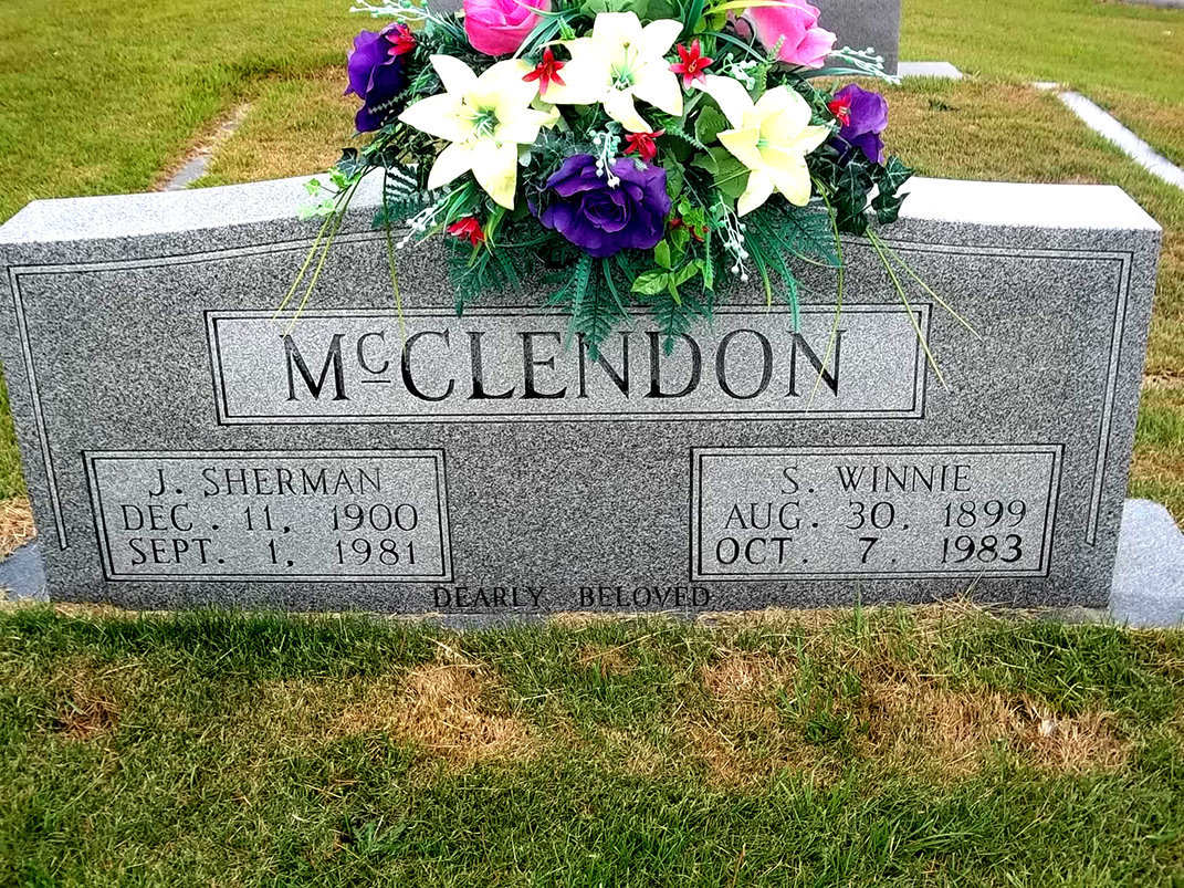 Photo of headstones/James Sherman McClendon 1900-1981 hdstn Martling cem Alabama